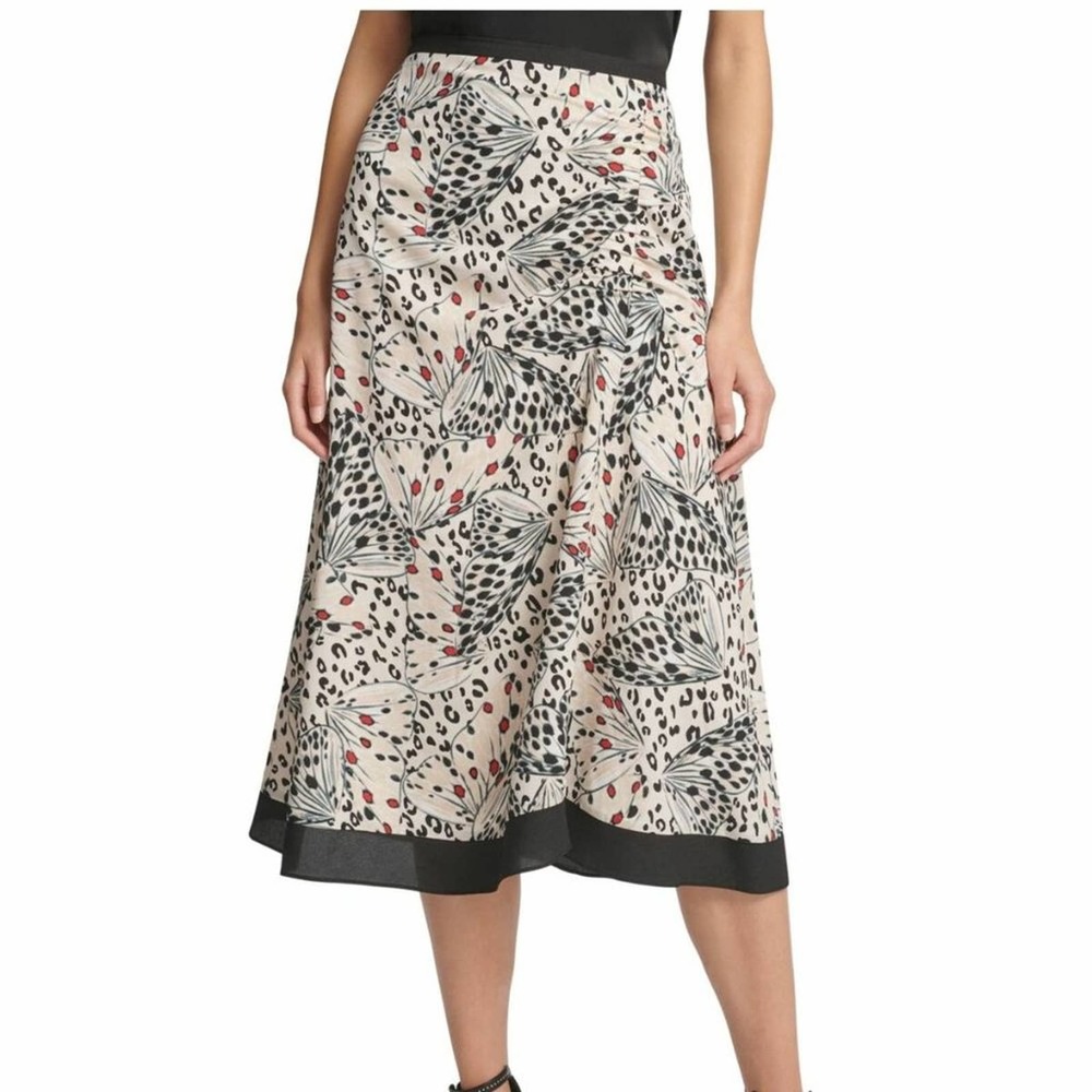 DKNY Beige Animal Print Midi A-Line Skirt 14 NWT
